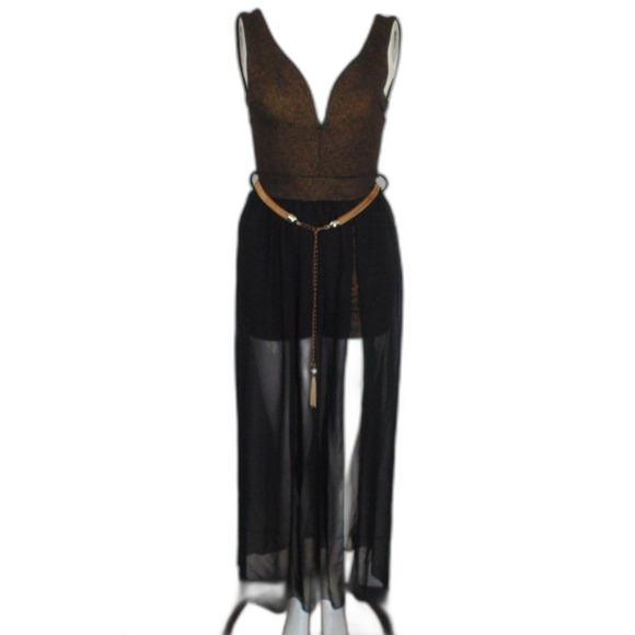new MADRAG Romper, S, Bronze/Black mesh skirt, Sleeveless, Shorts, Metal Belt - Picture 10 of 14